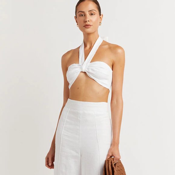DISSH Tops - white linen halter crop top from Dissh (Australia)